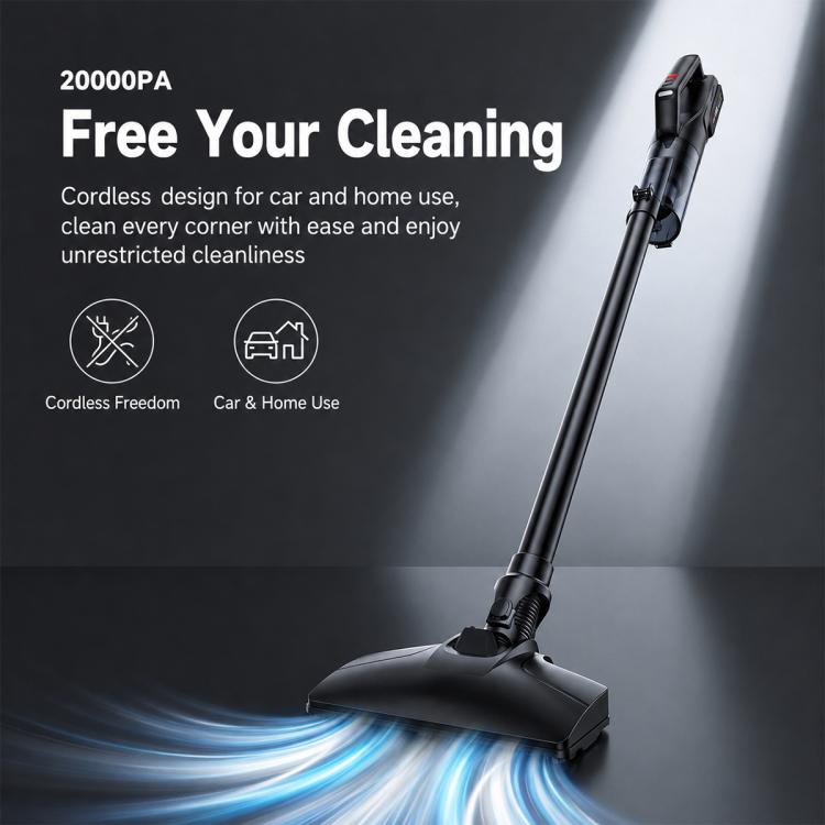 Cordless stick vacuum cleaner with floor nozzle and wand attachment, black body