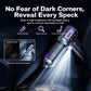 Handheld vacuum cleaner with purple accents and LED spotlight for corner cleaning