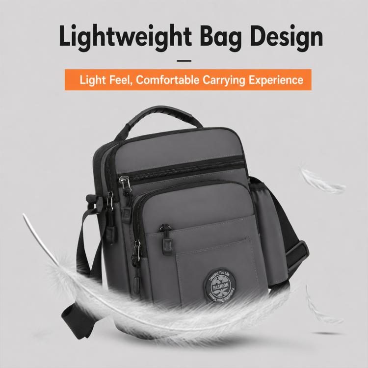 WEIXIER men’s black lightweight crossbody bag with front zip and round logo patch