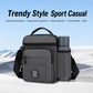 Black men's crossbody bag with front zip pocket and attached bottle holder
