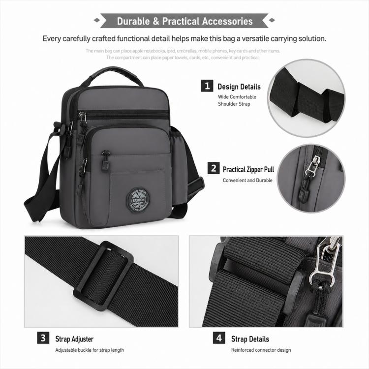 WEIXIER men’s black crossbody bag with adjustable single shoulder strap and zip pockets