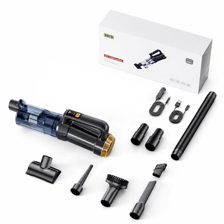 Black cordless vacuum cleaner kit with multiple brush attachments and suction nozzles