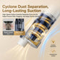 Handheld blow-suction vacuum cleaner with clear cyclone dust canister and rotating nozzle