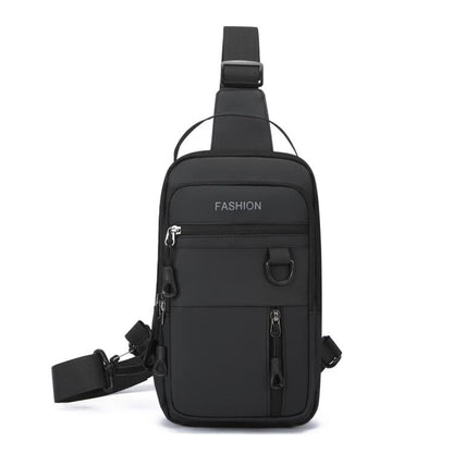 Black men crossbody chest bag with top carry strap and front zip pocket