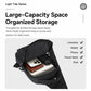 Men's black crossbody chest bag, open view showing spacious main compartment and zip fronts