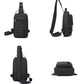 Black men crossbody chest bag with adjustable strap and front zip pockets (side views)