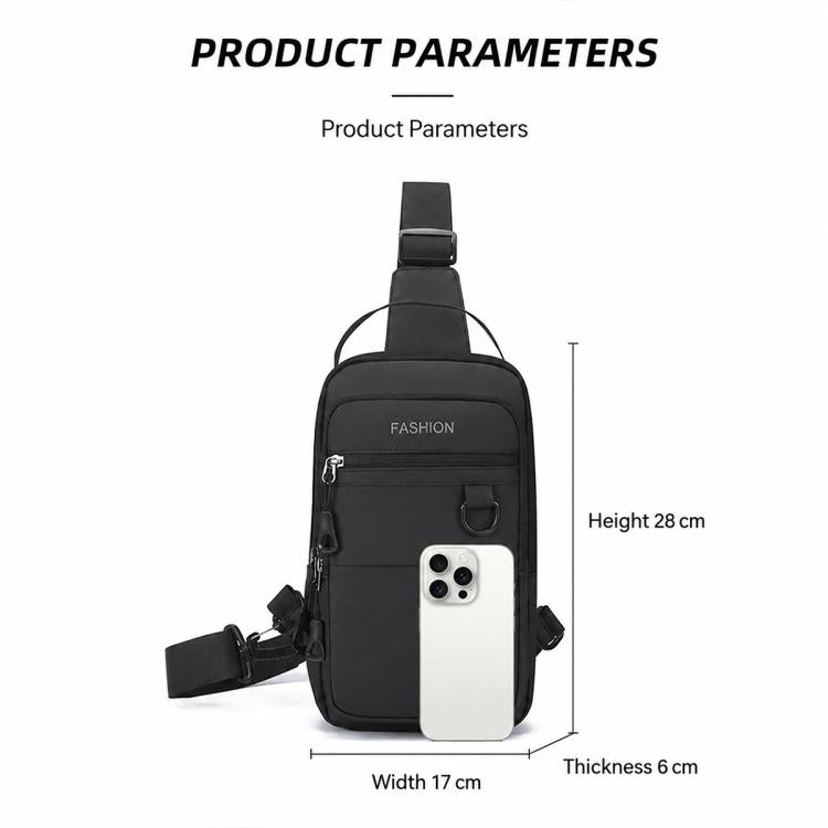 Black men crossbody chest bag with front zip pockets and room for smartphone