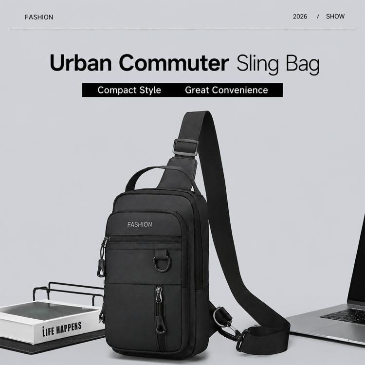 Black men crossbody chest bag with front buckle ring and zip compartments