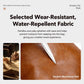 Tan PU leather sling bag close-up showing water-repellent, scratch-resistant texture