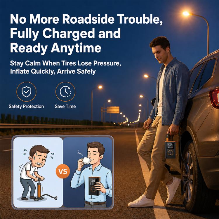 Electric tire inflator pump with LED display and compact handheld design