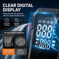 Tire inflator with bright digital display showing pressure units, black casing with orange indicator