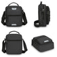 Men’s crossbody bag set views: front, back, side, and top with zipper compartments