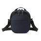Navy blue round nylon crossbody bag with adjustable shoulder strap and front zipper pocket