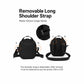 Black crossbody bag with removable long shoulder strap and multiple attachment points