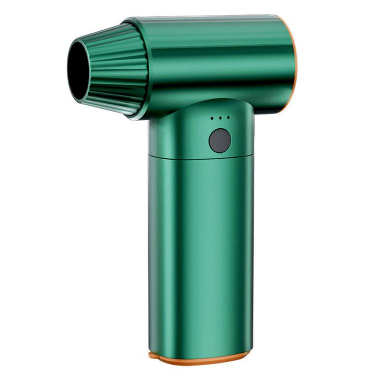 Handheld turbo air blower with green body and orange nozzle ring