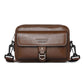 Dark brown PU leather crossbody sling bag with front flap and metal buckle clasp
