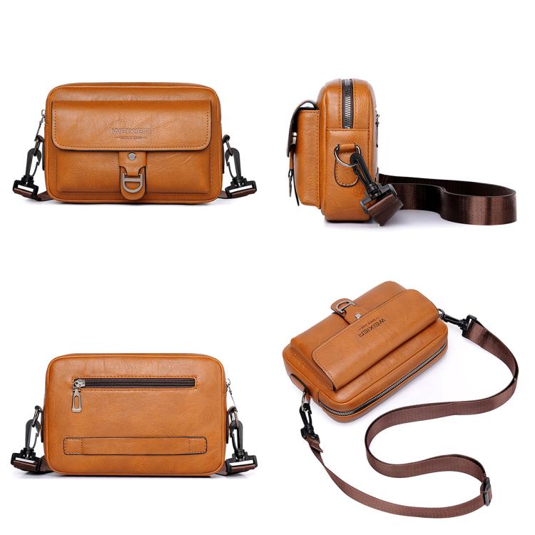 Orange PU leather crossbody sling bag with detachable small pouch and shoulder strap