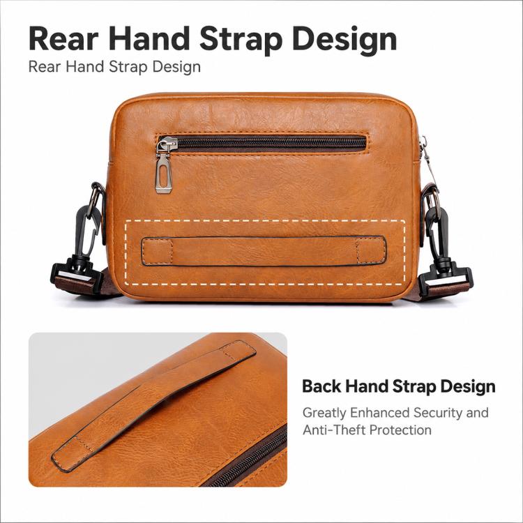 Orange PU leather crossbody sling bag back with rear hand-strap and zip pocket