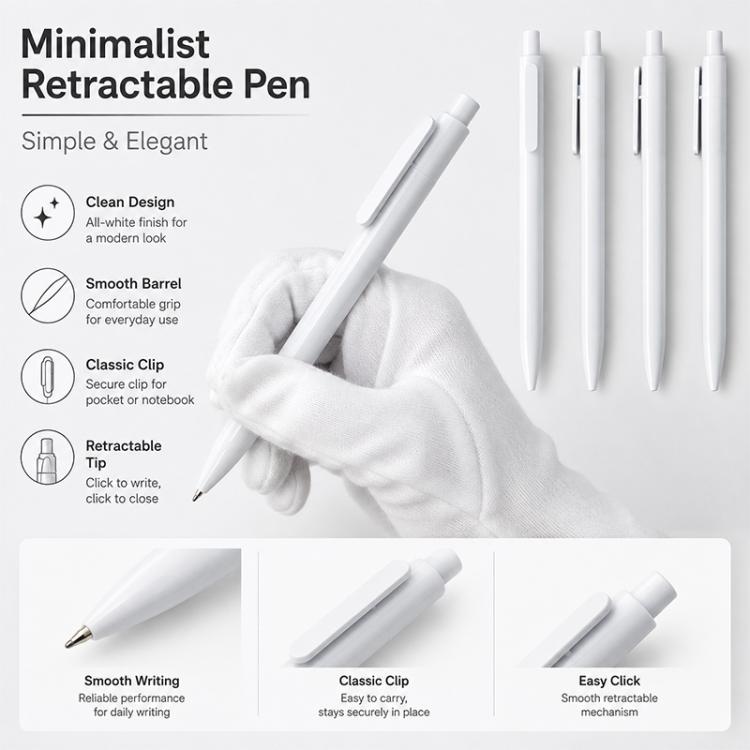10 PCS/Pack Retractable Minimalist White Ballpoint Pen, 0.7mm Bullet Tip