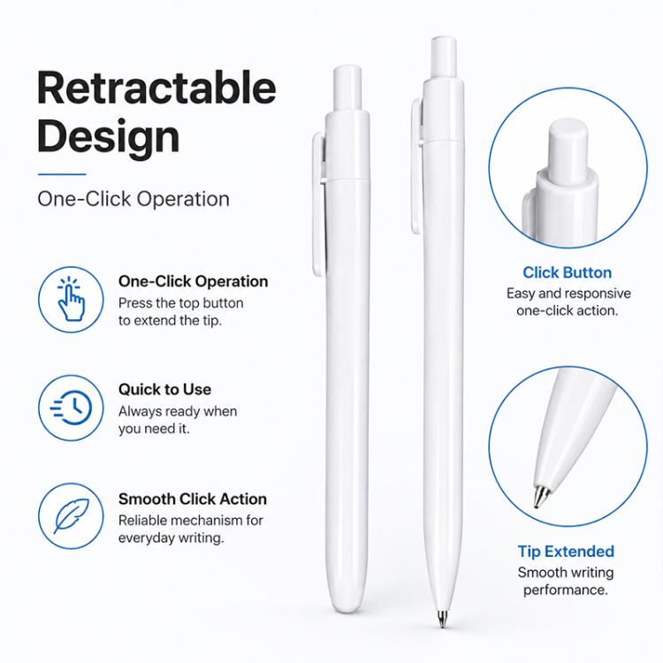 10 PCS/Pack Retractable Minimalist White Ballpoint Pen, 0.7mm Bullet Tip