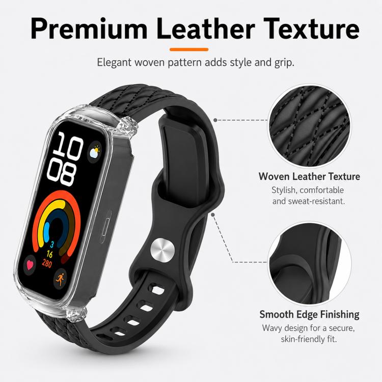 xDfind Integrated Butterfly Buckle Leather-textured Silicone Watch Band, For Huawei Band 11 Pro / 11 Pro NFC, For Huawei Band 11 / 11 NFC
