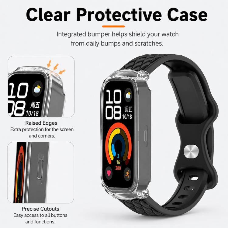 xDfind Integrated Butterfly Buckle Leather-textured Silicone Watch Band, For Huawei Band 11 Pro / 11 Pro NFC, For Huawei Band 11 / 11 NFC