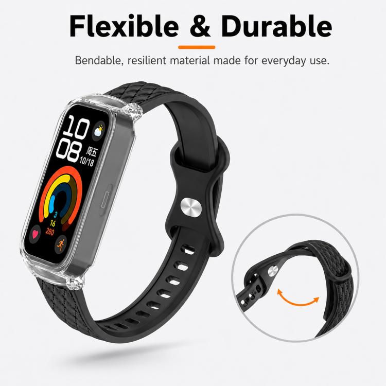 xDfind Integrated Butterfly Buckle Leather-textured Silicone Watch Band, For Huawei Band 11 Pro / 11 Pro NFC, For Huawei Band 11 / 11 NFC