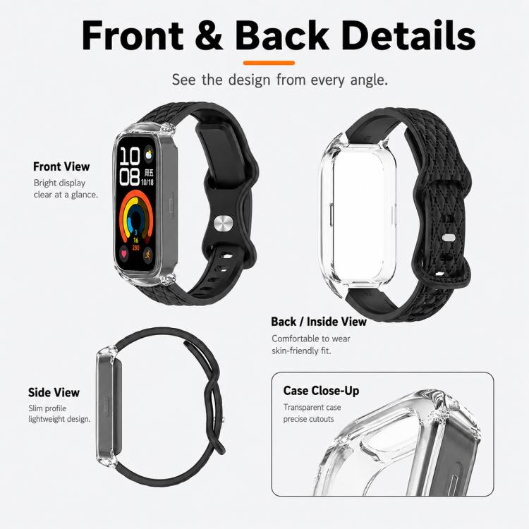 xDfind Integrated Butterfly Buckle Leather-textured Silicone Watch Band, For Huawei Band 11 Pro / 11 Pro NFC, For Huawei Band 11 / 11 NFC