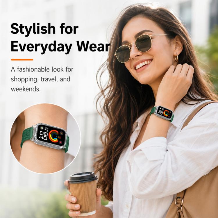 xDfind Integrated Butterfly Buckle Leather-textured Silicone Watch Band, For Huawei Band 11 Pro / 11 Pro NFC, For Huawei Band 11 / 11 NFC