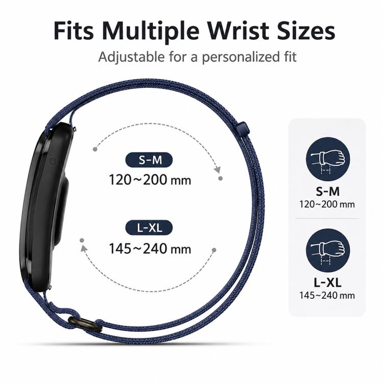 For Garmin CIRQA Smart Band xDfind Woven Nylon Hook and Loop Fastener Watch Band, S-M Wrist Circumference 120-200mm, L-XL Wrist Circumference 145-240mm