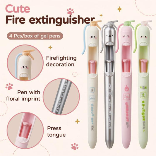 4 PCS/Set Fire Extinguisher Design 0.5mm Tip Retractable Gel Pen for Students