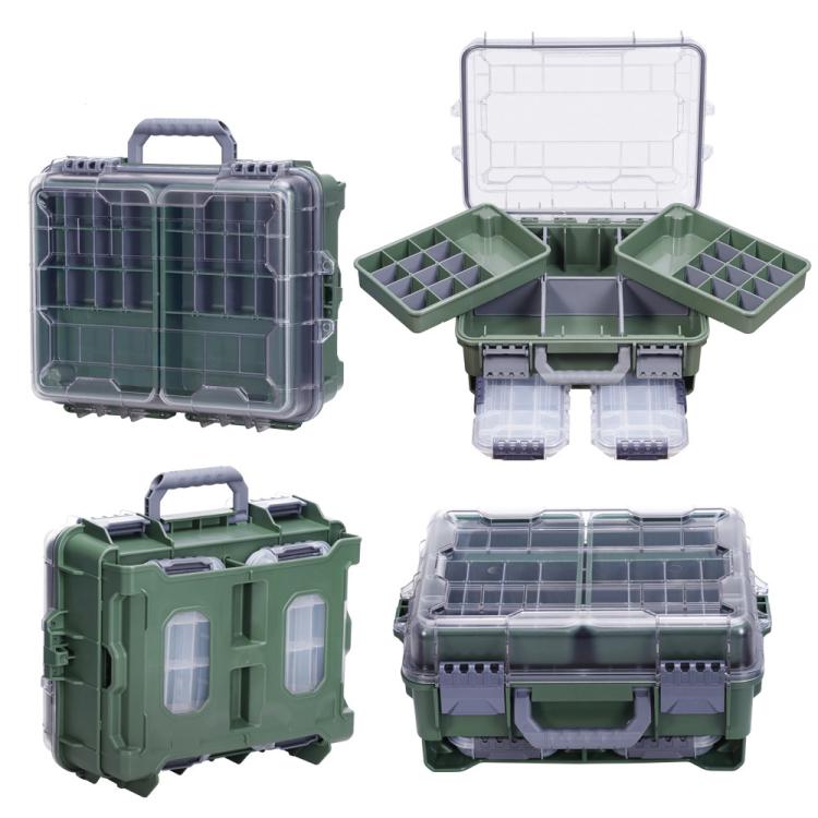 Large Portable Handheld Lure Fishing Tackle Box Waterproof Dual-Layer Multi Grids Container
