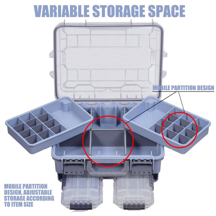 Large Portable Handheld Lure Fishing Tackle Box Waterproof Dual-Layer Multi Grids Container