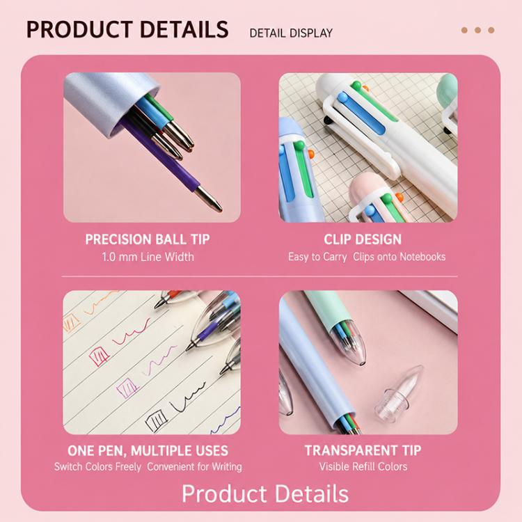 5 PCS/Pack 1.0mm Bullet Tip Six-colors Retractable Ballpoint Pen