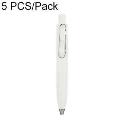 White retractable pocket ballpoint pen with metal clip and bullet tip