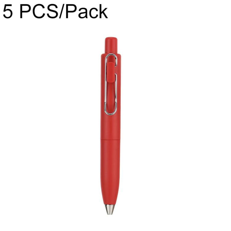 Red retractable pocket ballpoint pen with metal clip and bullet tip