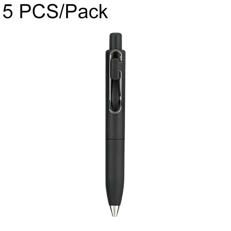 Black retractable pocket ballpoint pen with metal clip and bullet tip
