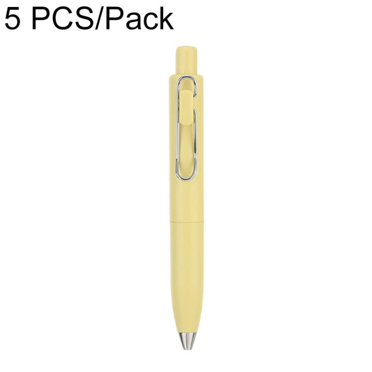 Yellow retractable pocket ballpoint pen with metal clip and bullet tip