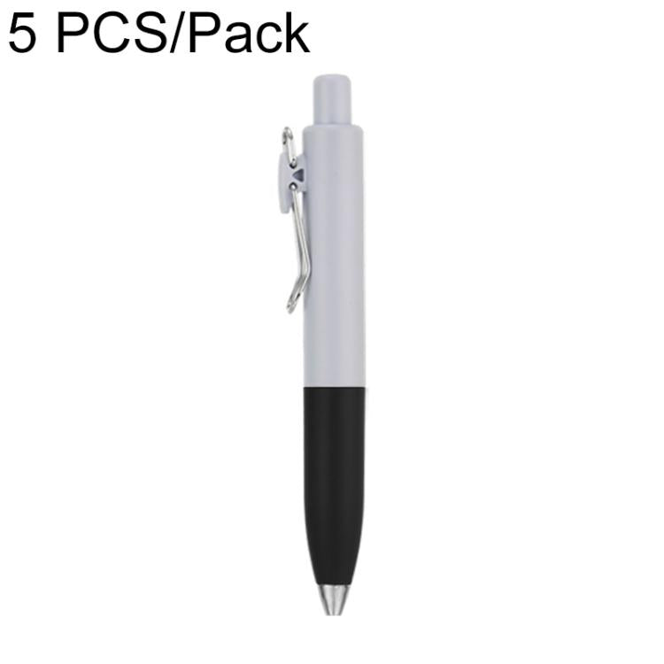 Retractable ballpoint pen, light gray and black two-tone with pocket clip
