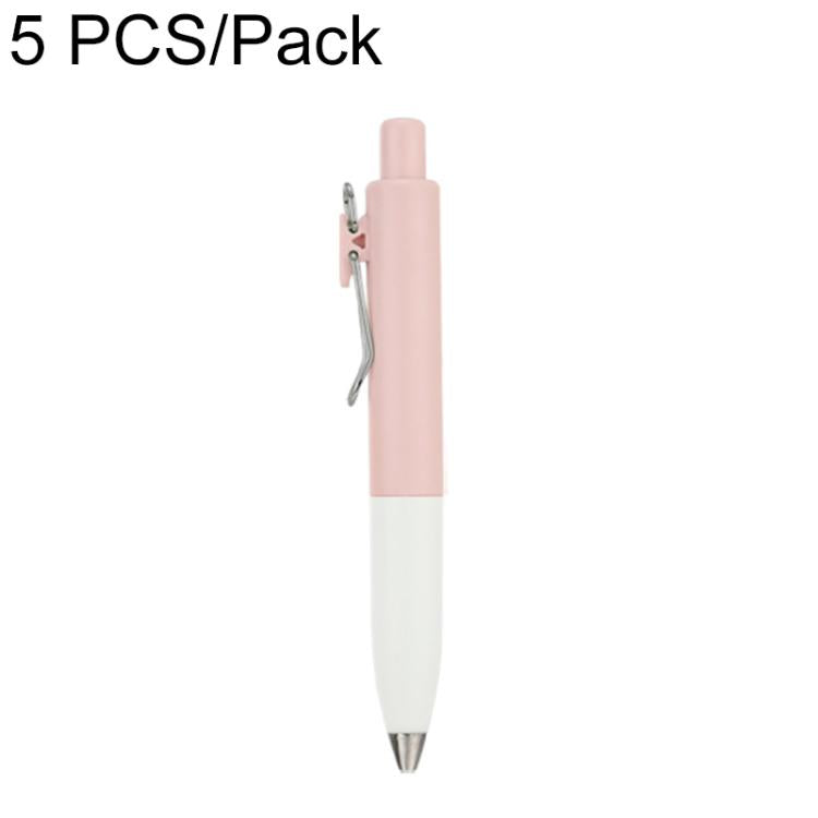 Retractable ballpoint pen, light pink and white two-tone with pocket clip