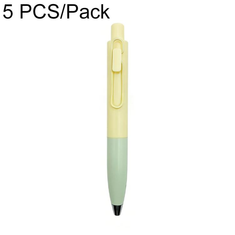 Pastel retractable pocket ballpoint pen, yellow body with mint grip and black tip