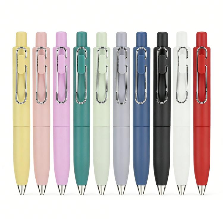 Assorted retractable pocket ballpoint pen set with metal clips in multiple colors