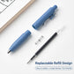 Retractable pocket ballpoint pens in blue and black with bullet tips and spring refill