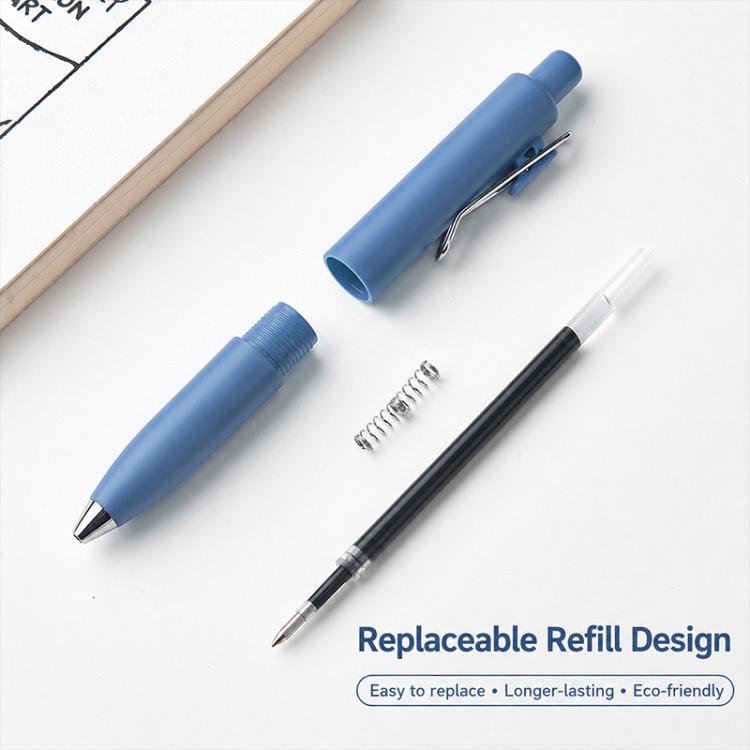 Retractable pocket ballpoint pens in blue and black with bullet tips and spring refill