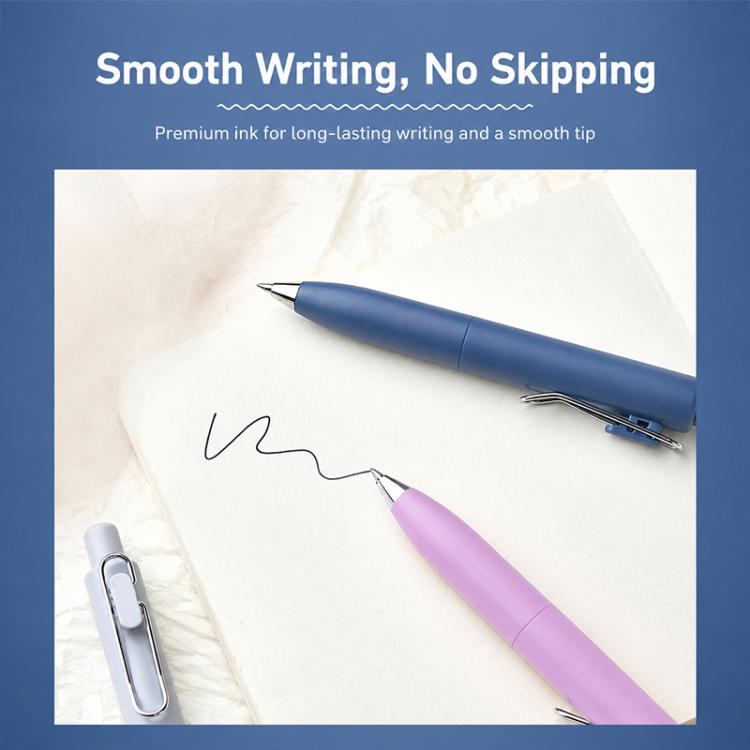 Retractable pocket ballpoint pens in blue and purple with smooth bullet tips
