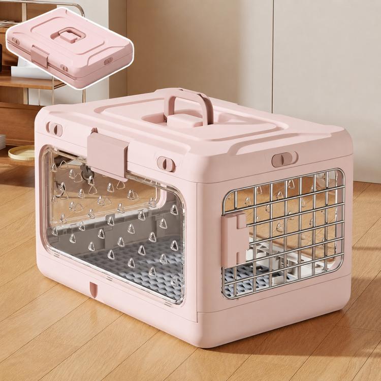 Portable Foldable Pet Carrier Crate with Ventilated Mesh