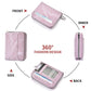 Lilac compact zipper wallet showing front, side, inner, and back 360° design.