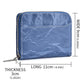 Blue faux-leather zip wallet with front card pocket and accordion texture