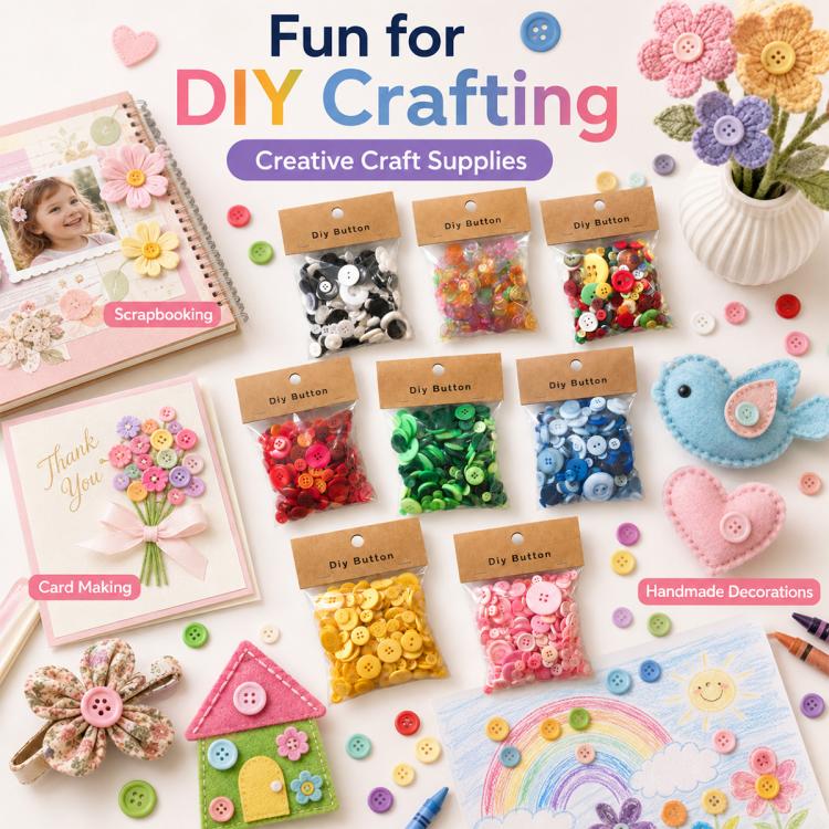 Round resin buttons kit with assorted colors for DIY crafting and decorations