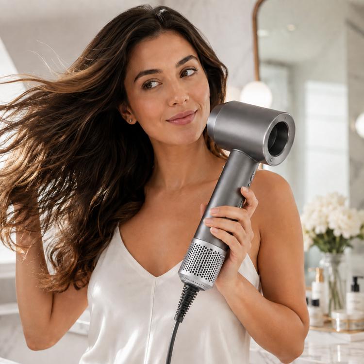 Outer filter mesh cover on hair dryer nozzle, round vent hole perforation pattern